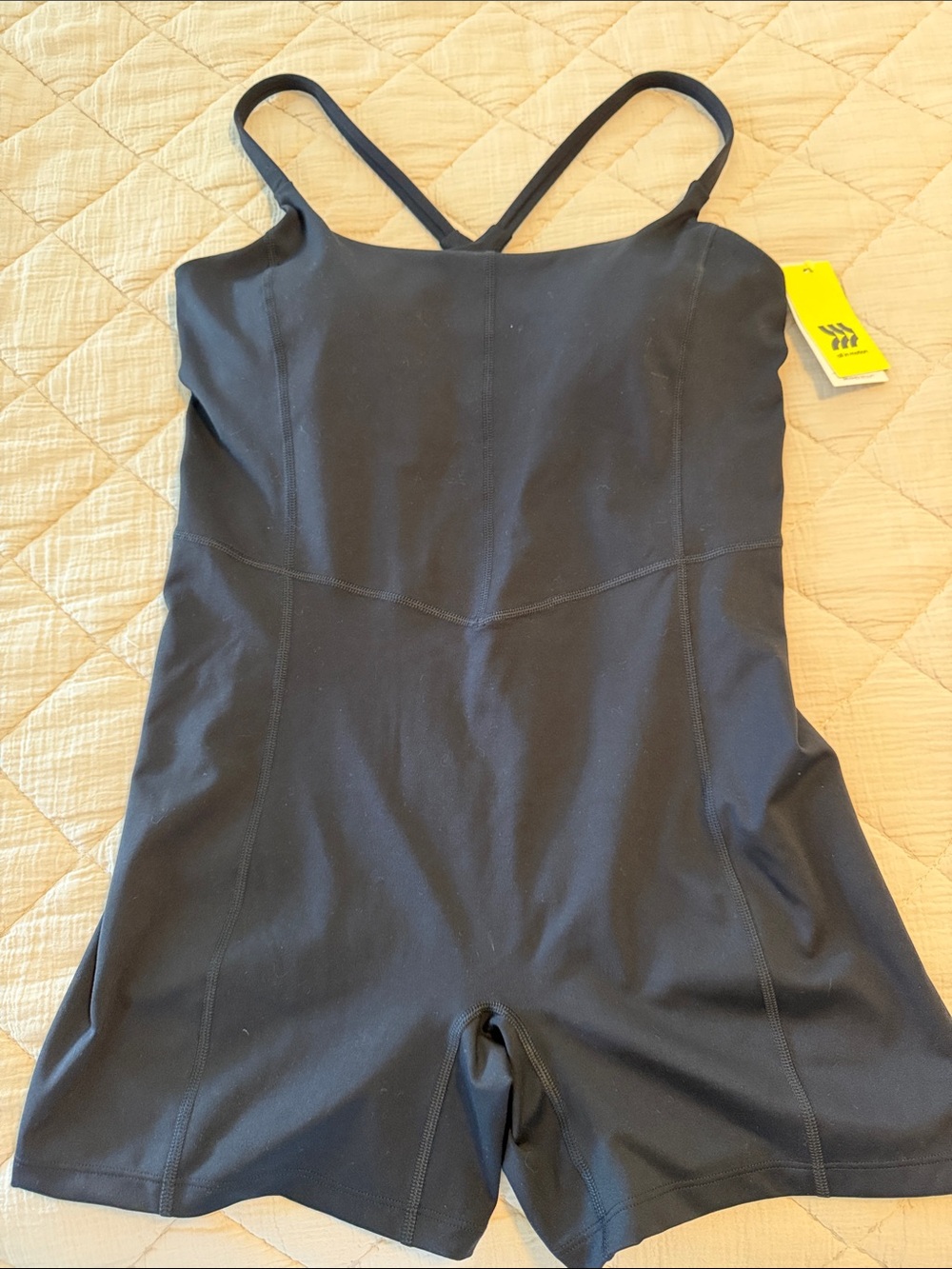all in motion Black womens Cross-Back One-Piece Romper built in bra NWT XL
